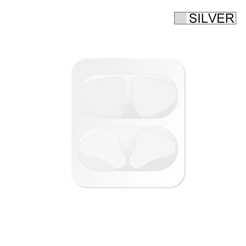 Silver Наклейка для Apple AirPods Коробка Чехол пыленепроницаемый супер тонкий внутри магнит поглощение протектор наушники крышка металлические наклейки - Цвет: Silver