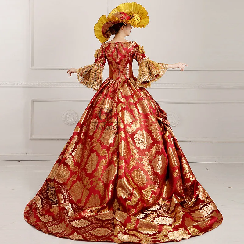 Rolecos бренд дамы Средневековый Ренессанс викторианские платья красное золото