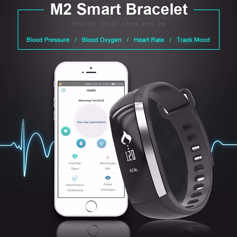 M2 смарт браслет с измерителем артериального давления наручные часы пульсометр