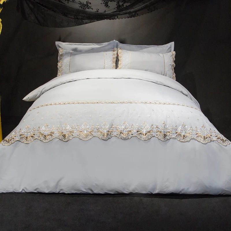 

SongKAum New Style High-grade Luxury Pure Colo Lace Embroidery 4Pcs Bedding Sets Full/Twin/Queen/King Size Duvet Cover