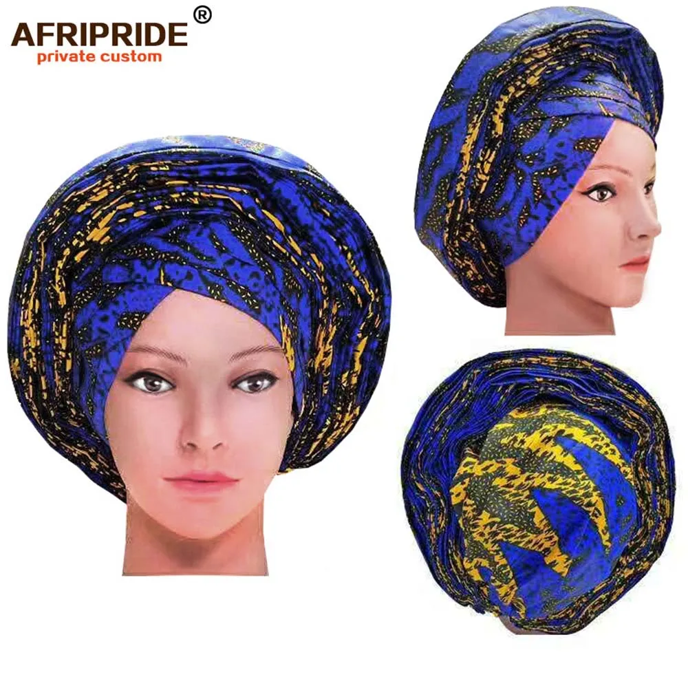Африканский модный головной убор для женщин AFRIPRIDE bazin richi, ручная работа, хлопок, воск, принт, женский головной убор A19H001