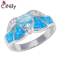 cinily silver plated created blue fire opal blue stone cubic zirconia wholesale for women jewelry wedding ring size 7 9 oj9429