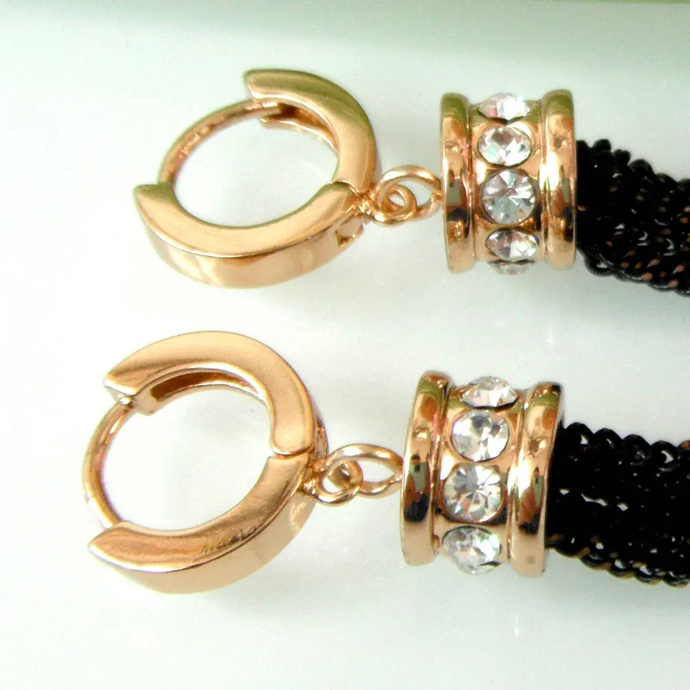 Navachi цилиндрические черные серьги кольца со стразами SMT1336|hoop earrings|crystal hoop earringscrystal