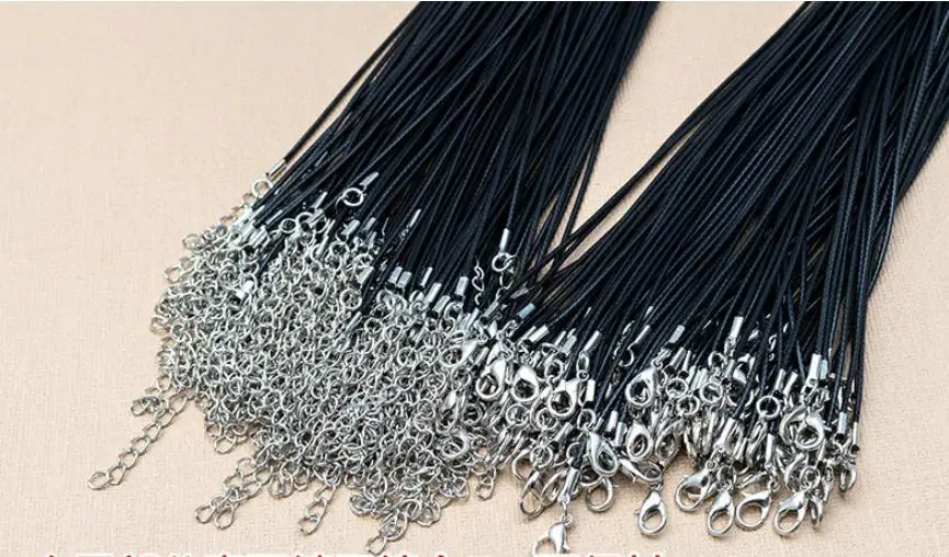 

Wholesale 1.5mm Black Wax Leather Cord Necklace Rope 45-80cm Chain Lobster Clasp DIY Jewelry Accessories 100pcs/lot