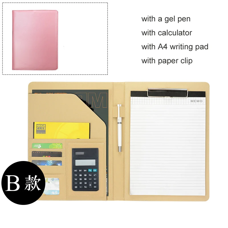 pink B А4, искусственная кожа, бизнес-папка для конференций, папка для документов, папка для документов, органайзер, Обложка, блокнот - Цвет: pink B