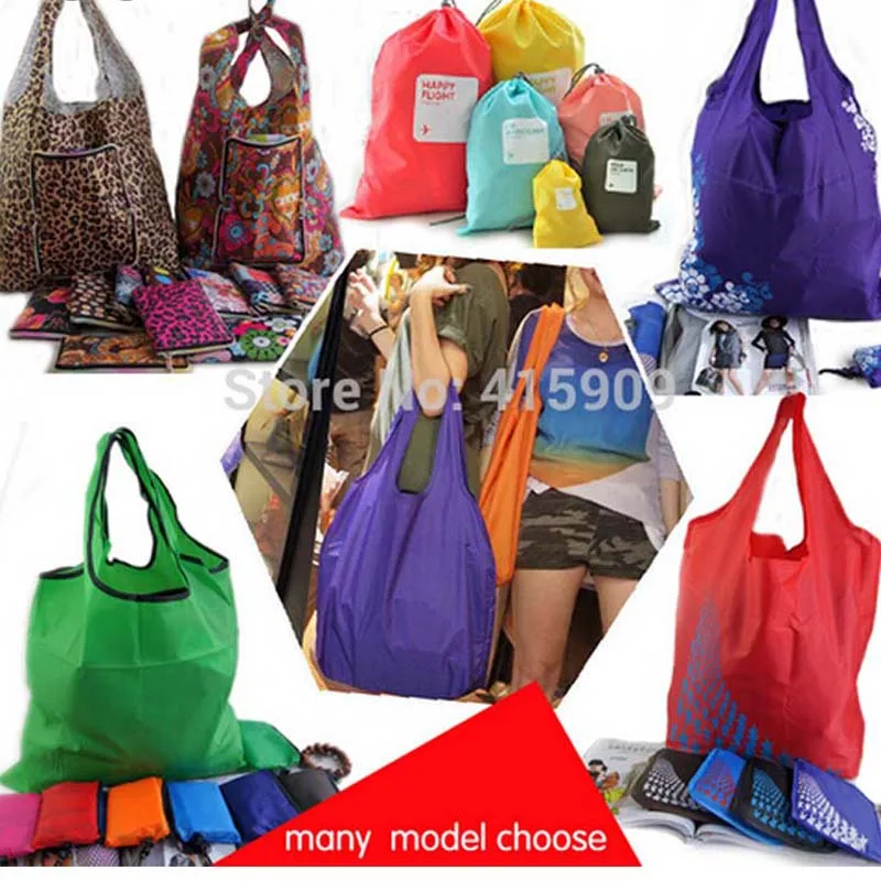 Eassy to carry Fashion portable foldable nylon shopping bags  5 model choose shoulder bag waterproof travel pouch bag