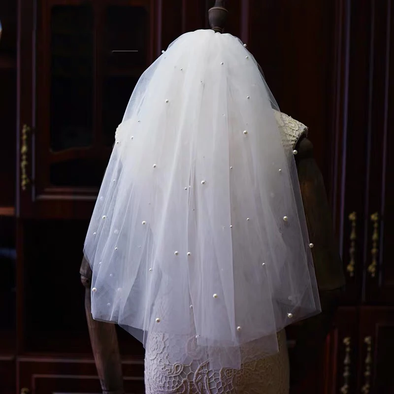 Романтическая 2T жемчужная Фата невесты с расчески для женщин Тюль аксессуар