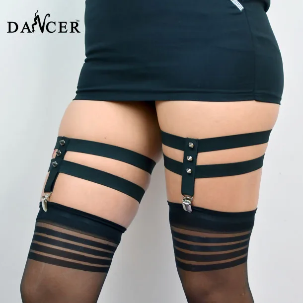 Новые женские чулки подвязка в готическом стиле Харадзюку с заклепкой черная