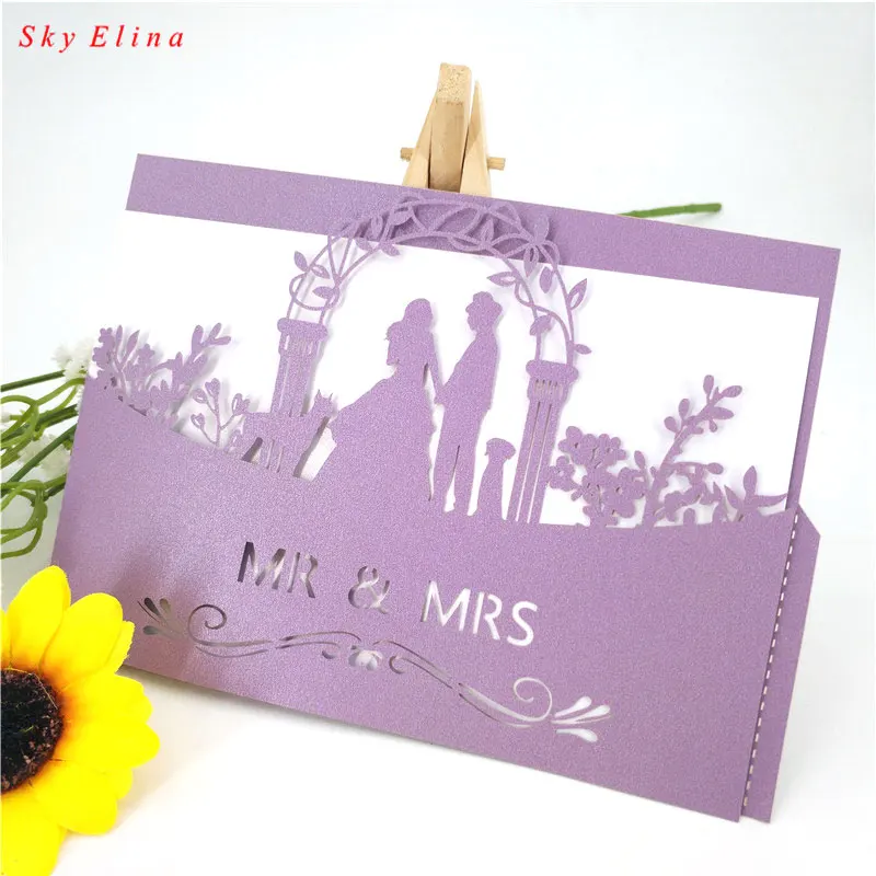 Sky Elina 30 шт. лазерная резка MR & MRS пригласительная карта Изысканная Свадебная