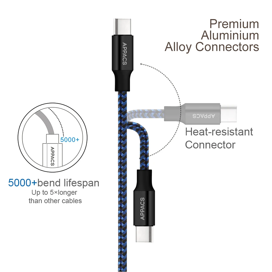 APPACS 2 шт USB Type C кабель 2.4A для быстрой зарядки Samsung S8 Huawei P10/9 Xiaomi передачи данных 1 м