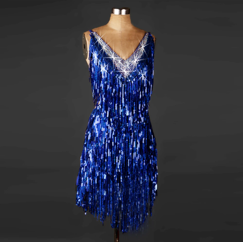 Женское платье для латинских танцев танцевальное из органзы с блестками и