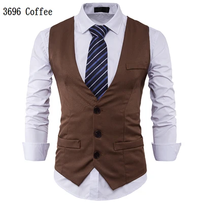 Мужской костюм жилет Классический V воротник платье Slim Fit свадебные жилет Для мужчин формальный тонкий платье без рукавов жилет мужские черные жилет Homme 2XL - Цвет: B3696 coffee
