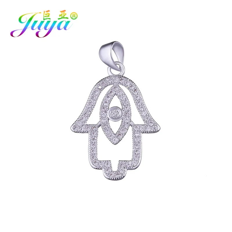white gold Juya бижутерия ручной работы материал ручной работы Cz Pave Hamsa Подвески Подвеска для женщин Детский Рождественский подарок изготовление ювелирных изделий - Окраска металла: white gold