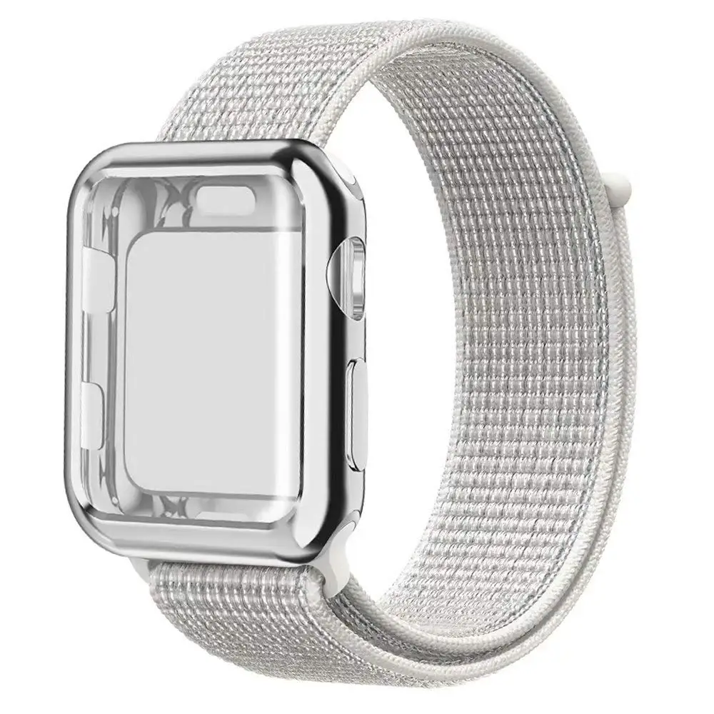 white Спортивный ремешок+ чехол для apple watch 38 мм 42 мм 40 мм 44 мм чехол для apple watch защита экрана iWatch 4 3 2 1 Спортивный Браслет - Цвет ремешка: white