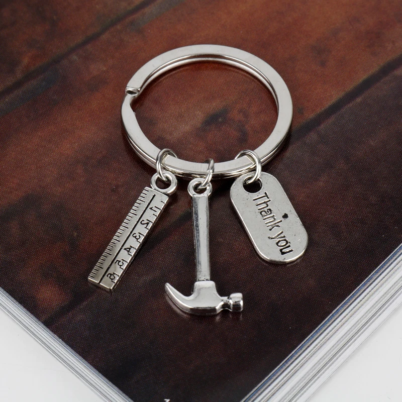 HEYu Charm Jewelry Rue Hammer Thank You Dog Tag Pendant Keychain Metal Keyrings Key Holder Tool Accessories Clef Souvenirs | Украшения и