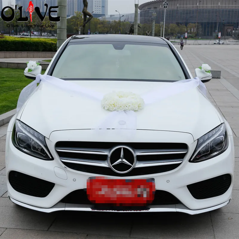 Свадебное украшение для автомобиля цветы искусственный цветок шелковые помпоны