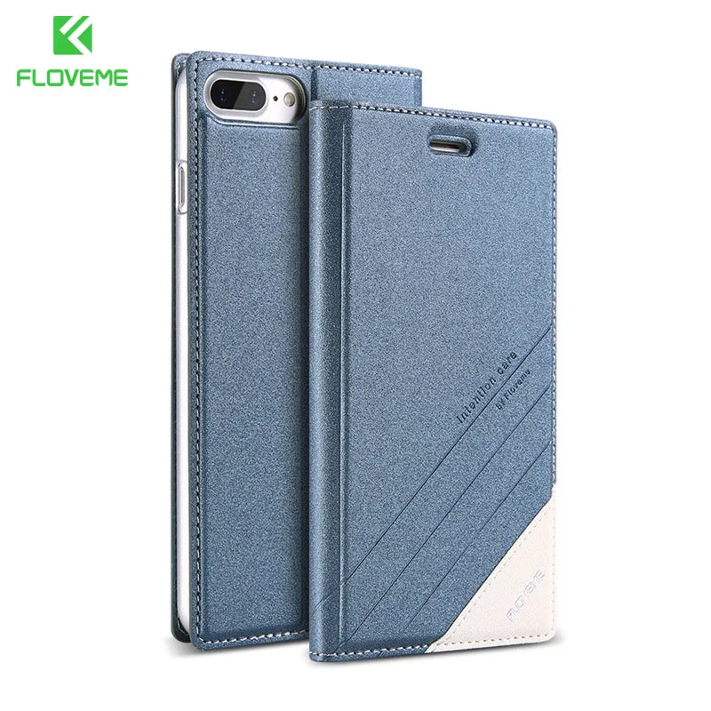 Blue NEW Floveme кошелек case для iphone 6 coque флип случаях магнитный держатель карты phone leather case for iphone 7 plus case чехол на айфон 66s 7 Plus чехол бизнес- кошелек для мужчин и женщин - Цвет: Blue
