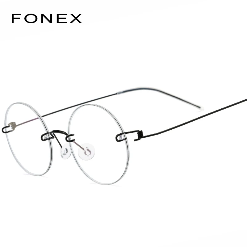 FONEX, Безвинтовые очки, очки по рецепту, женские,, без оправы, Круглые, для близорукости, оптические, корейские, оправа очков из титанового сплава, мужские - Цвет оправы: Черный