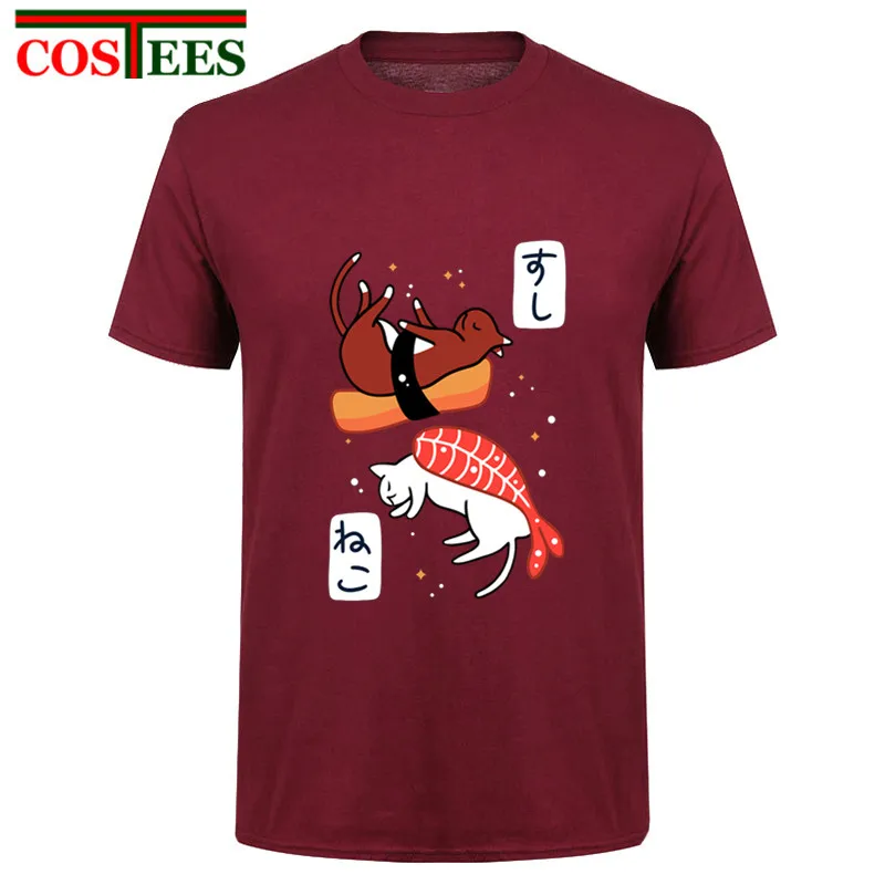 Kawaii Неко суши футболки homme японской кухни милый кот футболка hombre крутая мода