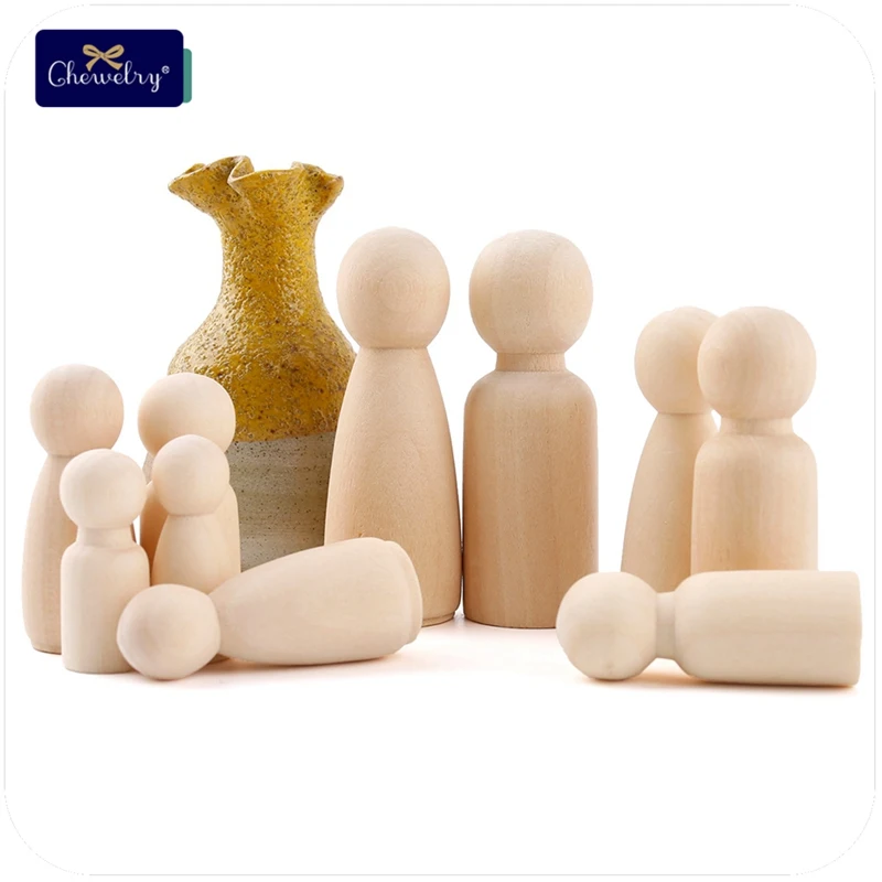 100pc Wooden Peg Dolls Family Wood Diy Crafts Natural Unfinished Wooden People DIY Baby Wooden Doll Teether Toys For Kids Gift