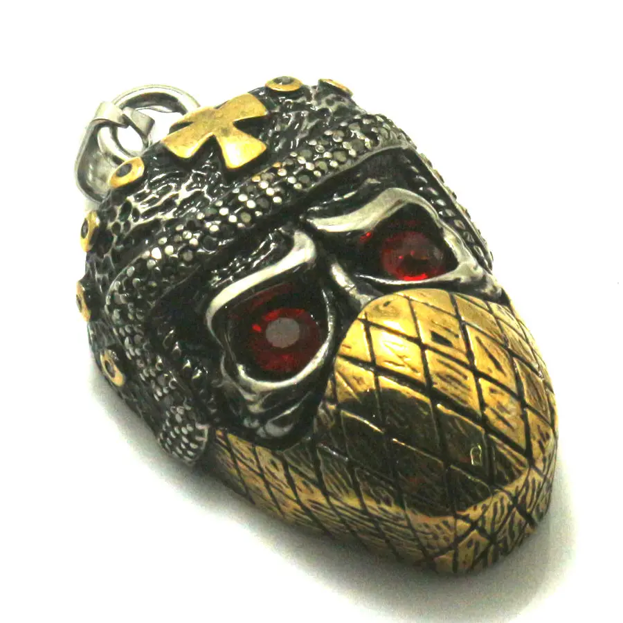 

Wholesale Price Men 316L Stainless Steel Cool Punk Gothic Big Red Stone Eye Big Skull Pendant Newest