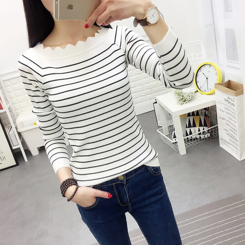 Женские повседневные осенние полосатые вязаные свитера модные пуловеры топы