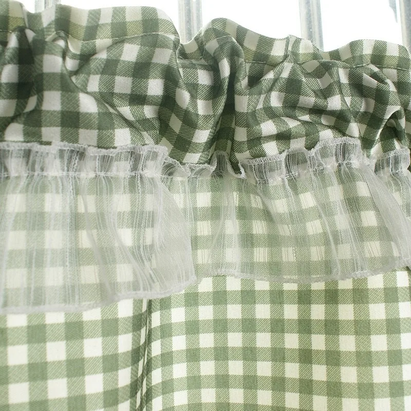 Шторы XYZLS в зеленую клетку кухонные занавески портьеры для кафе короткие