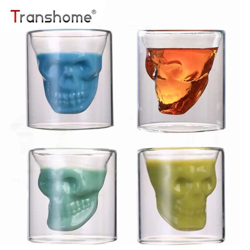 Стеклянная кружка с черепом Transhome 75 мл стеклянная для виски бокал шампанского