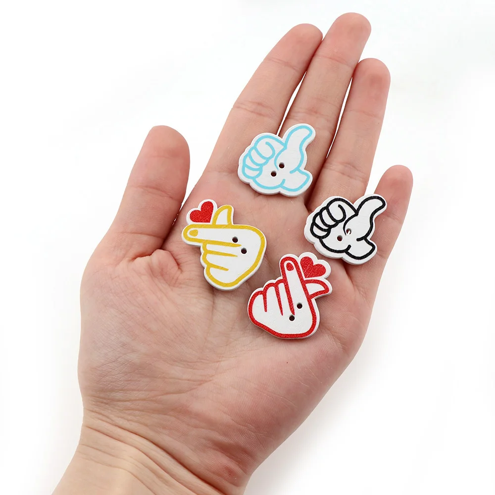 50Pcs Random Mix Color Hand Shape Wooden Button With 2 Holes Scrapbooking For Sewing Clothes DIY Handmade Craft | Дом и сад