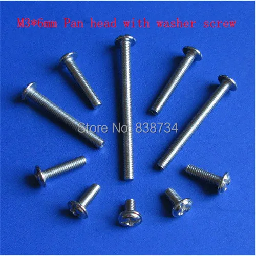 

200pcs m3*6 nickel plated steel cross recessed round head miniature screws with washer SEMS screw