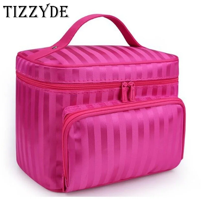 Женские косметички полосатый рисунок Организатор сумка для макияжа складная