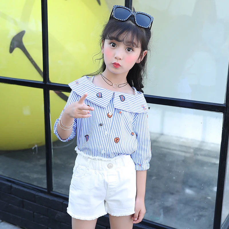 Детская одежда летняя с принтом прекрасный цветок в полоску рубашка длинным