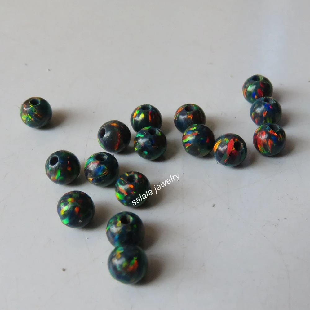 100pcs/lot  4mm Round Opal Beads OP32 Black Opal  Round Ball Opal Beads Drilled Synthetic  Round  Fire Opal Beads