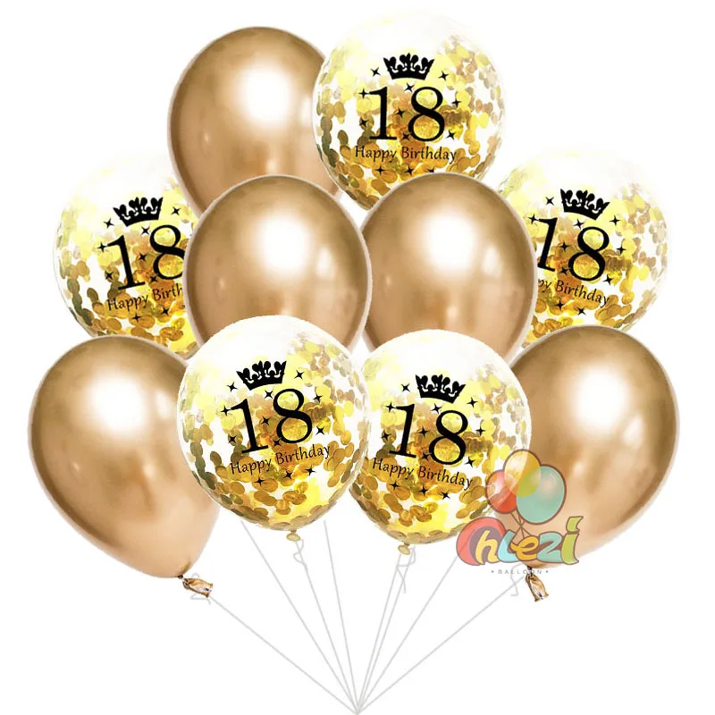 Gold 18th 10 шт. 18th 21st 30th 40th 50th 60th День рождения воздушный шар "Конфетти" цвет серебристый, золотой круглый, из латекса globos украшение на годовщину расходные материалы - Цвет: Gold 18th