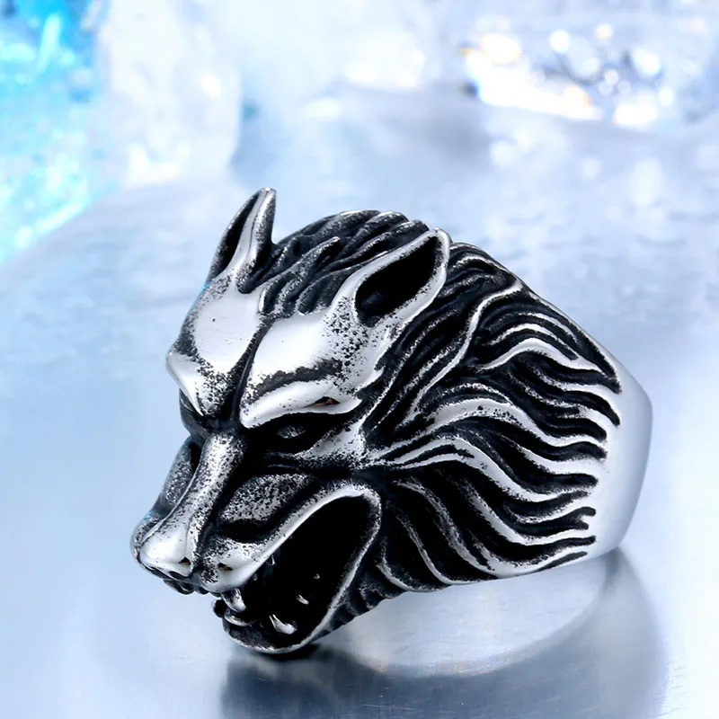 BEIER Dropshipping Cool Wolf Stainless Steel Man Punk Biker Ring BR8-075 US Size - Цвет основного камня: silver colour