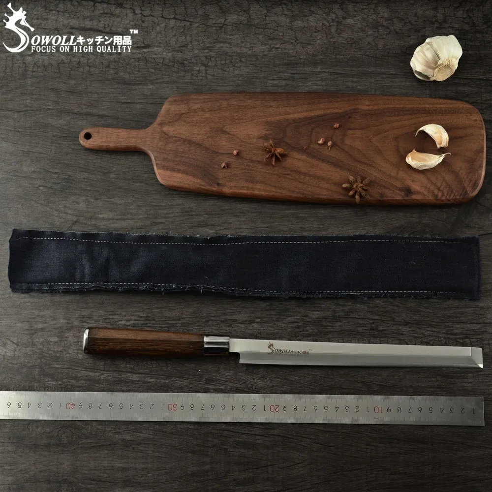 Sowoll 9 ''Нержавеющая сталь арбуз Ножи Цвет древесины Генделя дыни резак срез с