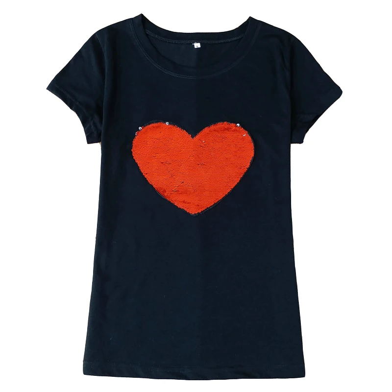 Женская футболка с блестками голубой и красный цвет коротким рукавом дизайн в