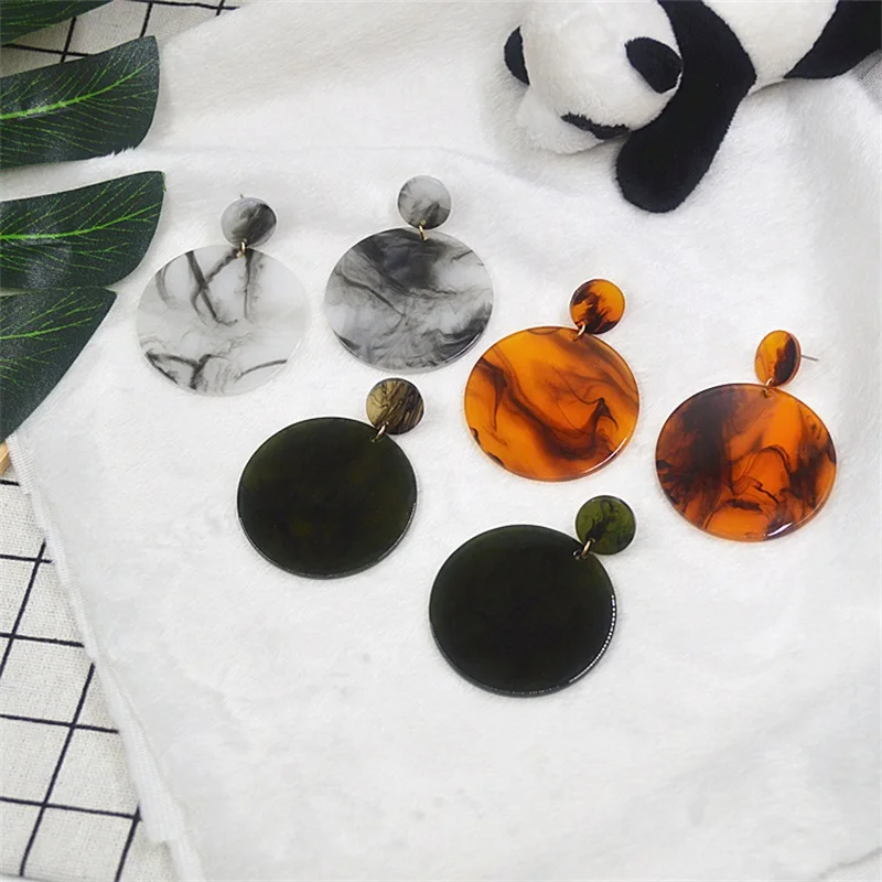 2019 Korean fashion retro geometric circular acetic acid dangle earrings women vintage round resin jewelry accessories pendants | Украшения