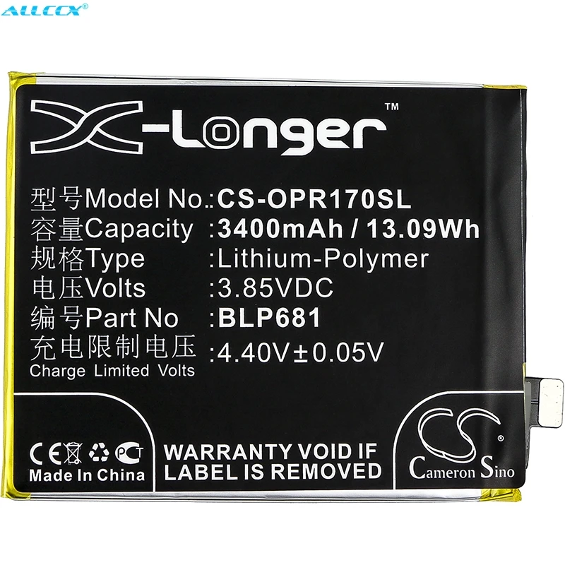 Аккумулятор Cameron Sino BLP681 3400 мА · ч для OPPO PAGT00 R17 с двумя SIM-картами TD-LTE | Мобильные