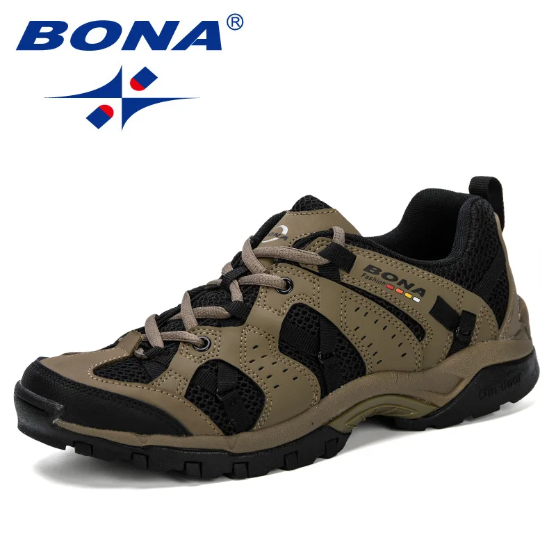 Medium grey black BONA/Мужская походная обувь на шнуровке; Мужская Спортивная обувь; уличные беговые треккинговые кроссовки; нескользящая износостойкая удобная обувь для путешествий - Цвет: Medium grey black
