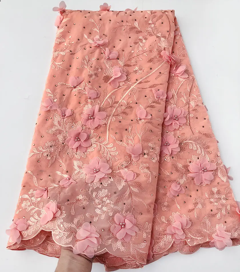 Очень мягкая розовая ткань Fushia из бисера африканская швейцарская вуаль
