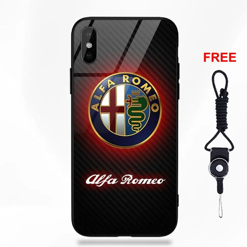 as picture Vvcqod Мягкий ТПУ оправа закаленное стекло Модный чехол Alfa Romeo Логотип для Apple IPhone X XS Max XR 5 5C 5S SE 6 6 S 7 8 Plus - Цвет: as picture