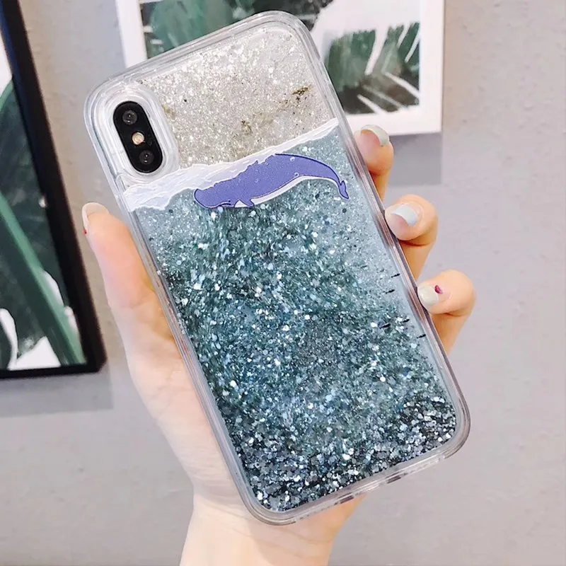 Блестящий чехол с рисунком океана Кита для iPhone XR X XS Max со звездным динамическим