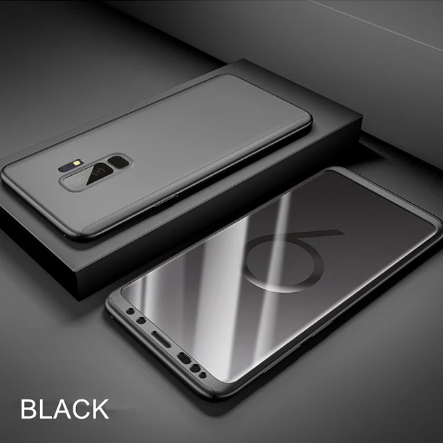 Black 360 Полное покрытие для samsung Galaxy S6 S7 край S8 S9 S10 S10 Note 5, 7, 8, 9, Жесткий Чехол для samsung A5 A7 A3 A6 A8 плюс - Цвет: Black