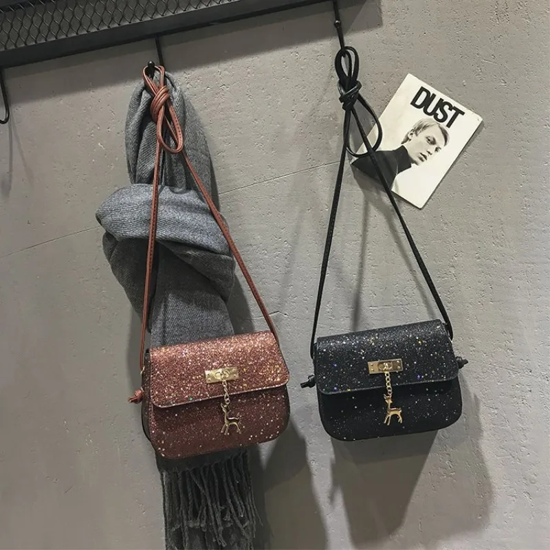 Perilla Women Vintage Sequins Leather Bags Fashion Small Shell Bag With Deer Design Shoulder Casual Crossbody | Багаж и сумки