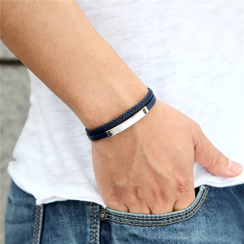 Модные мужские украшения плетеный кожаный браслет ручной работы на запястье