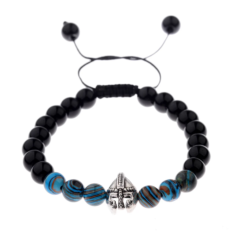 OIQUEI Pulseira Masculina 8 мм Оникс Камень Спартанский бусина шлем тканые плетеные браслеты мода энергетическая Йога браслеты для мужчин