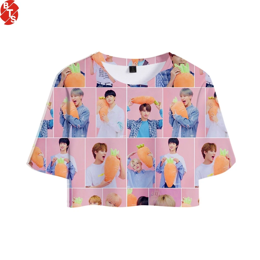 

Kpop Bang Store Seventeen 3D Printed Women Crop Tops Fashion Summer Short Sleeve T-shirts 2019 Hot Sale Casual Girls Sexy Wear