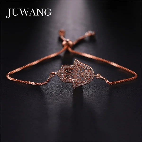 JUWANG, браслет Хамса, для женщин, девушек, золотой цвет, регулируемый, Femme, вечерние, свадебные, модный, браслет, ювелирное изделие, подарок - Окраска металла: rose gold