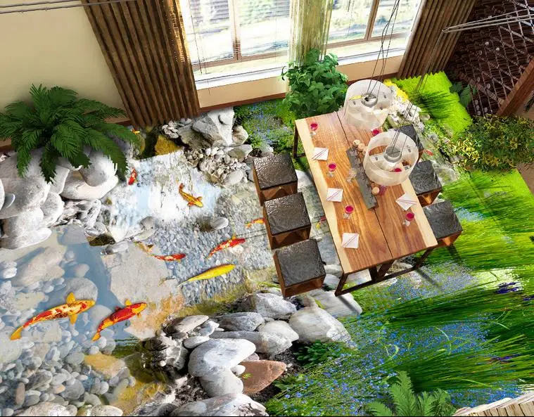 Пользовательский 3d пол ПВХ Парк река вода виниловые обои с изображением